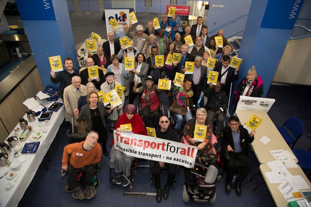 Campaigners for better patient transport at transportforall assembly in London on October 7 pic credit: Christa Holka