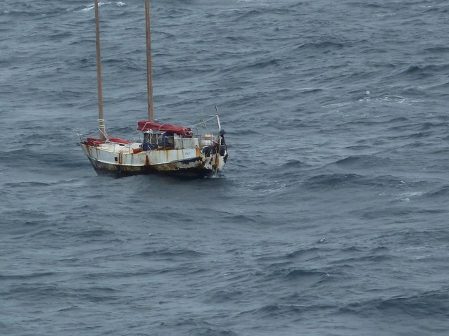 View of the abandoned boat  passed by Queen Mary 2  on July 6 and left floundering in the North atlantic