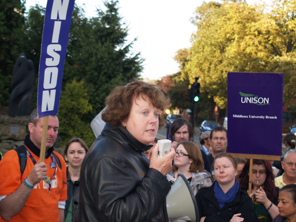Linda Perks at a Unison protest. pic credit Flickr